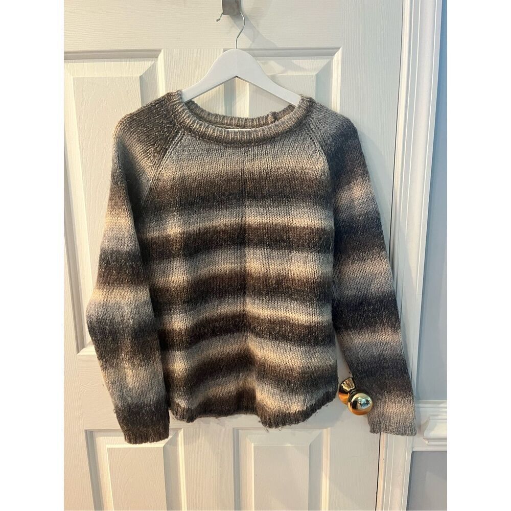 Magaschoni Tan & Gray Wool Blend Rounded Hem Sweater sz M